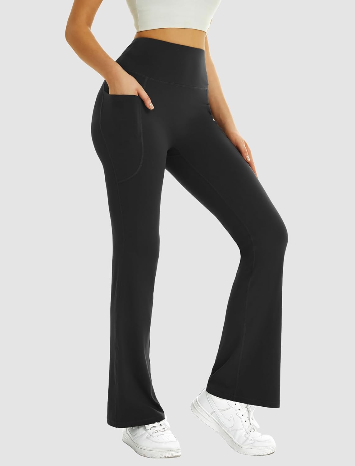 Women's Flare Yoga Pants with Pockets High Waist Flared Leggings Bootcut Gym Workout Pants Tummy Control - Image 2
