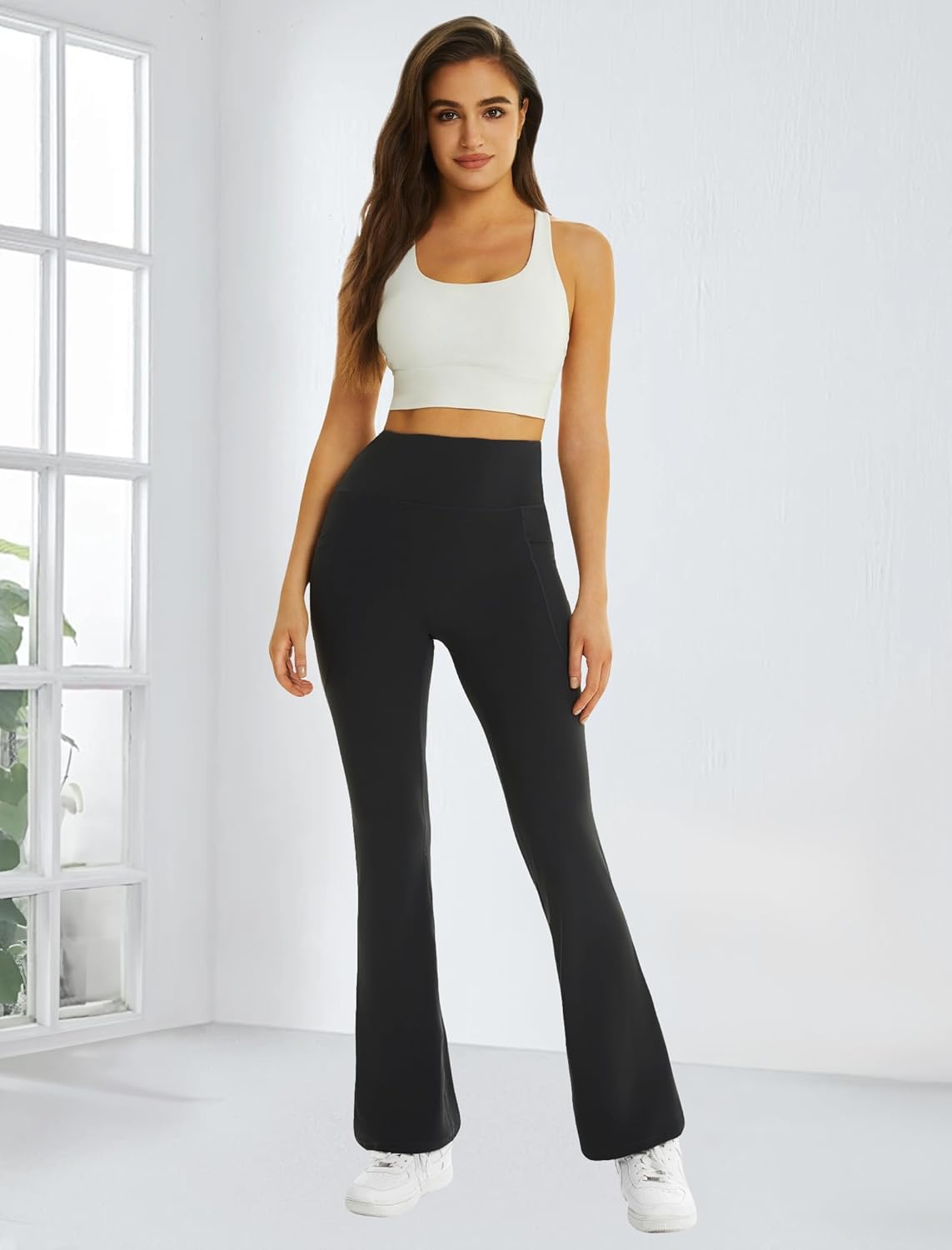 Women's Flare Yoga Pants with Pockets High Waist Flared Leggings Bootcut Gym Workout Pants Tummy Control - Image 4