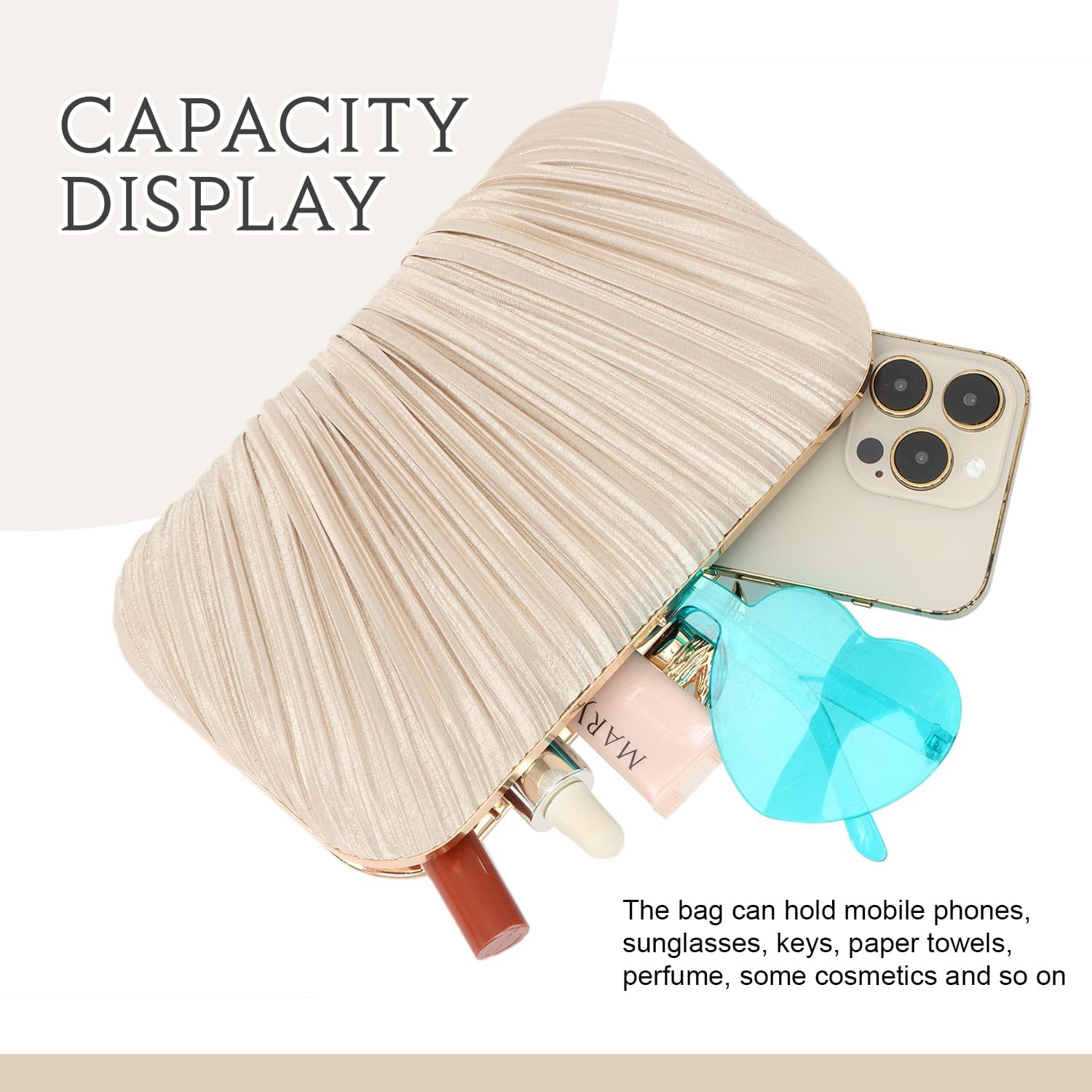Clutch Purses for Women Evening Bag Pleated Clutch Bag with Chain for Wedding Party - Image 4
